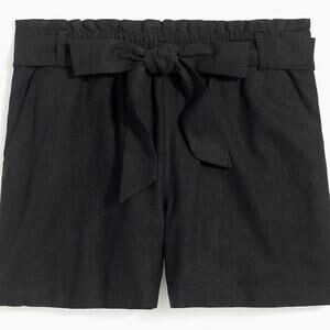 NWT J. Crew Factory Black Linen Blend Belted Shorts Sz XS Pockets Elastic Waist